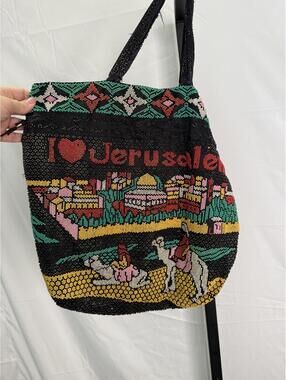 Vintage Beaded Tote Bag with Jerusalem Design